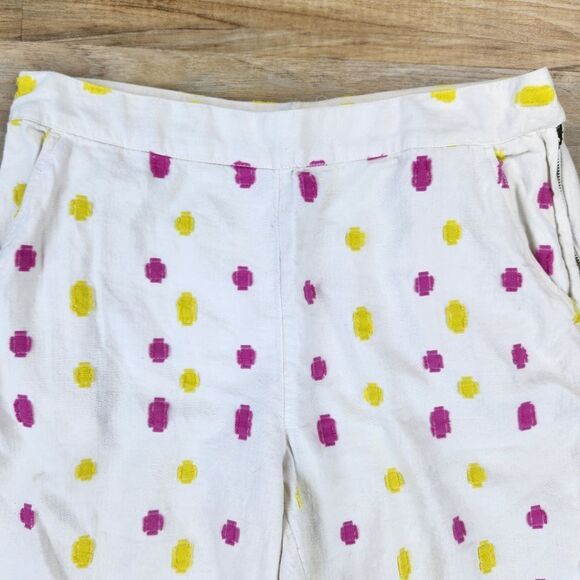 🔹️Anthropologie Cream w/Pink & Yellow Dot Wide Leg Cropped Pants Size 10 - Picture 5 of 15